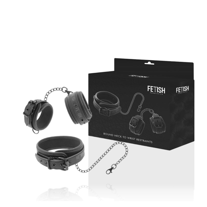 FETISH SUBMISSIVE - COLLAR AND WRIST CUFFS VEGAN LEATHER