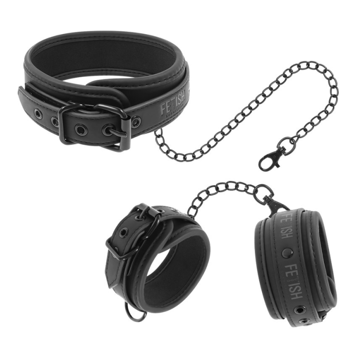 FETISH SUBMISSIVE - COLLAR AND WRIST CUFFS VEGAN LEATHER